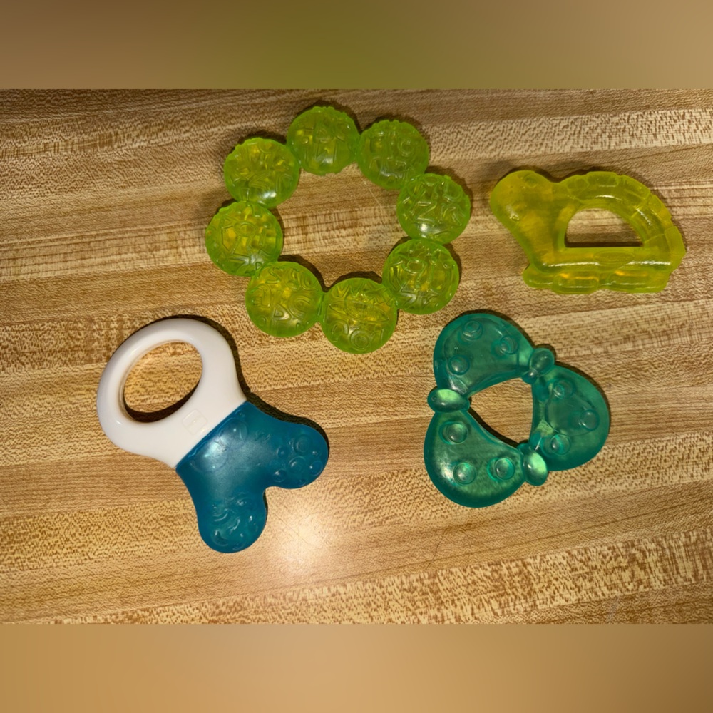 Baby Teething Toy Set - Blue & Green Soothing Teethers teething baby comfort